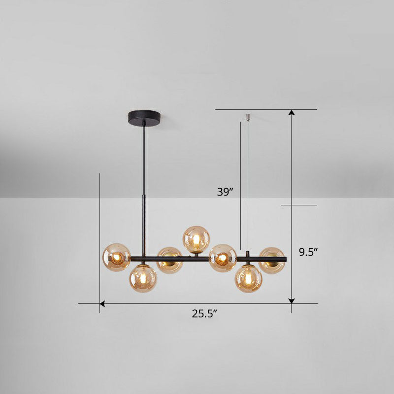 Glass Bubble Hanging Lamp Postmodernism LED Island Lighting Fixture for Dining Room 7 Black Cognac Clearhalo 'Ceiling Lights' 'Island Lights' Lighting' 2265875