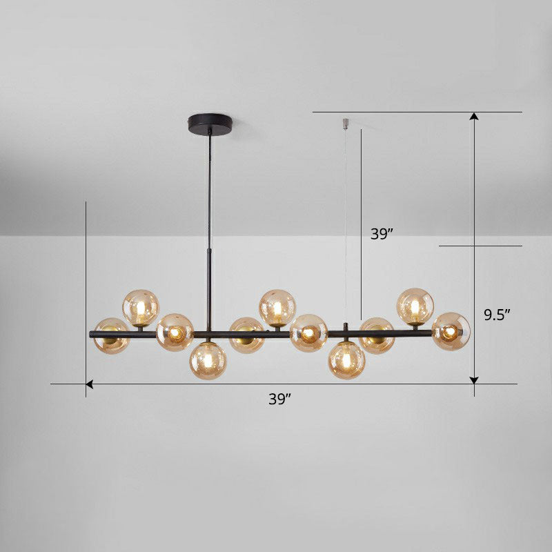 Glass Bubble Hanging Lamp Postmodernism LED Island Lighting Fixture for Dining Room 11 Black Cognac Clearhalo 'Ceiling Lights' 'Island Lights' Lighting' 2265877