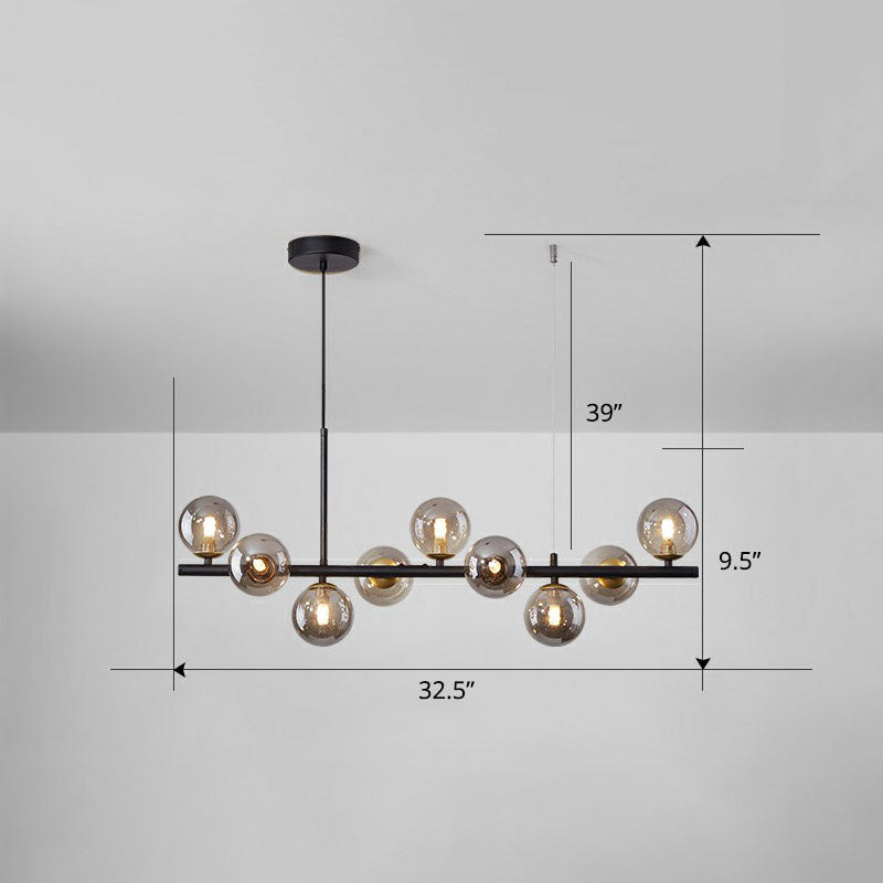 Glass Bubble Hanging Lamp Postmodernism LED Island Lighting Fixture for Dining Room 9 Black Smoke Grey Clearhalo 'Ceiling Lights' 'Island Lights' Lighting' 2265882
