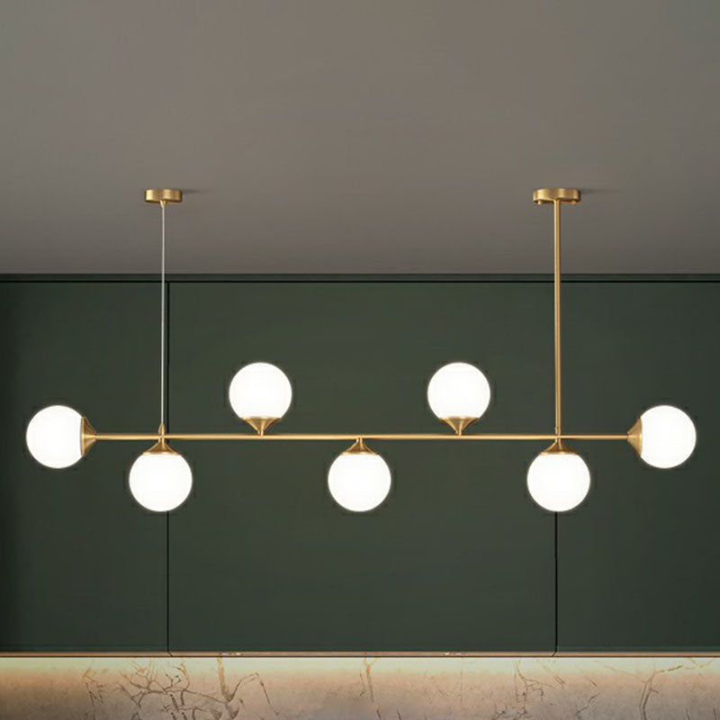 Ball Shaped Dining Room Island Pendant Opaline Glass Minimalist Hanging Light Kit 7 Gold Clearhalo 'Ceiling Lights' 'Island Lights' Lighting' 2265885