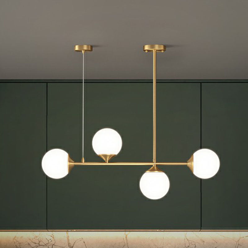 Ball Shaped Dining Room Island Pendant Opaline Glass Minimalist Hanging Light Kit 4 Gold Clearhalo 'Ceiling Lights' 'Island Lights' Lighting' 2265888