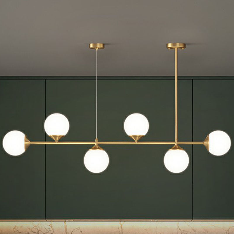 Ball Shaped Dining Room Island Pendant Opaline Glass Minimalist Hanging Light Kit 6 Gold Clearhalo 'Ceiling Lights' 'Island Lights' Lighting' 2265892