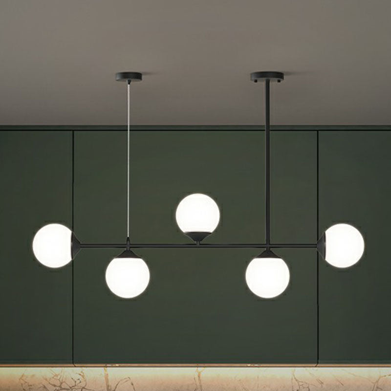Ball Shaped Dining Room Island Pendant Opaline Glass Minimalist Hanging Light Kit 5 Black Clearhalo 'Ceiling Lights' 'Island Lights' Lighting' 2265896