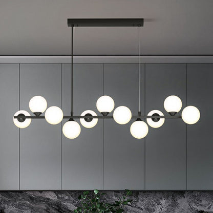 11-Light Restaurant Island Lamp Postmodern Hanging Light with Orb White Glass Shade Black Clearhalo 'Ceiling Lights' 'Island Lights' Lighting' 2265910