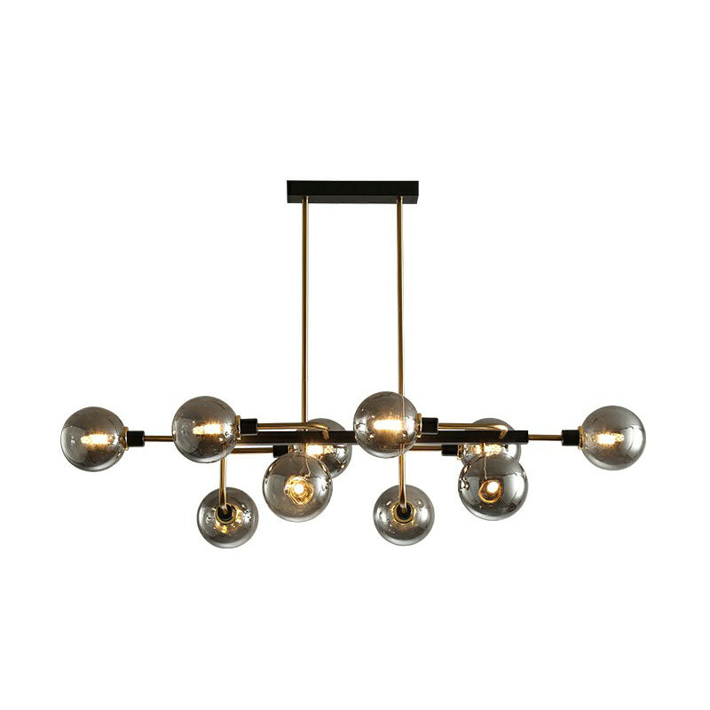 Sputnik Hanging Island Light Post-Modern Ball Glass Ceiling Pendant for Dining Room 10 Gold Smoke Grey Clearhalo 'Ceiling Lights' 'Island Lights' Lighting' 2265952