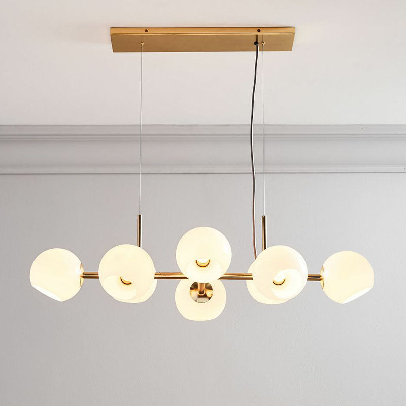 8-Light Dining Room Suspension Lighting Postmodern Brass Island Light with Dome Glass Shade Cream Clearhalo 'Ceiling Lights' 'Island Lights' Lighting' 2265968