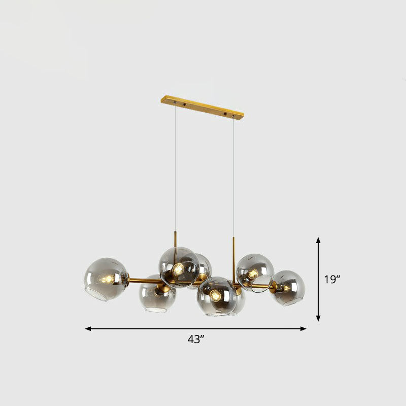 Postmodern 8-Head Island Pendant Global Hanging Light with Glass Shade for Dining Room Gold Smoke Grey Clearhalo 'Ceiling Lights' 'Island Lights' Lighting' 2265970