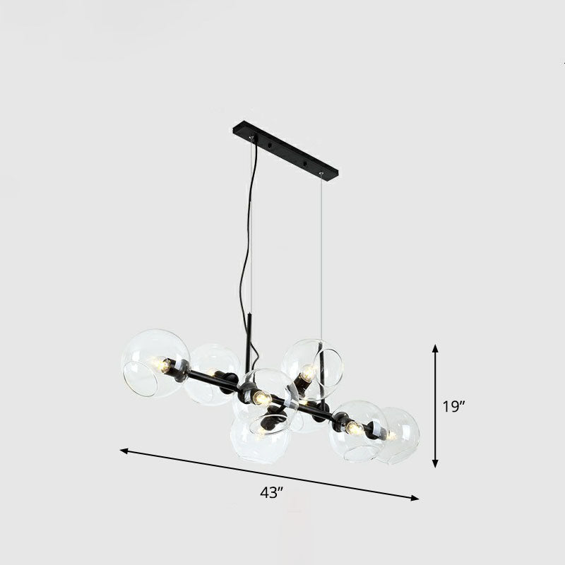 Postmodern 8-Head Island Pendant Global Hanging Light with Glass Shade for Dining Room Black Clear Clearhalo 'Ceiling Lights' 'Island Lights' Lighting' 2265975