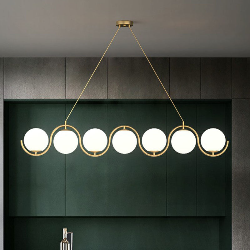 Wavy Metallic Island Light Fixture Postmodern Hanging Lamp with Ball Glass Shade Clearhalo 'Ceiling Lights' 'Island Lights' Lighting' 2265983