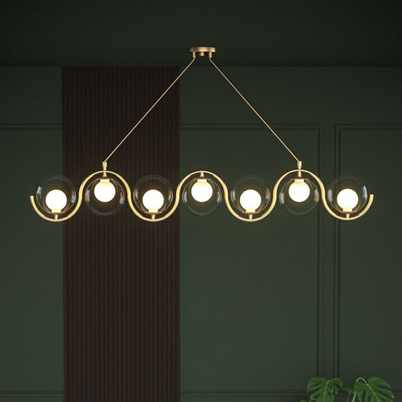 Wavy Metallic Island Light Fixture Postmodern Hanging Lamp with Ball Glass Shade Clearhalo 'Ceiling Lights' 'Island Lights' Lighting' 2265986