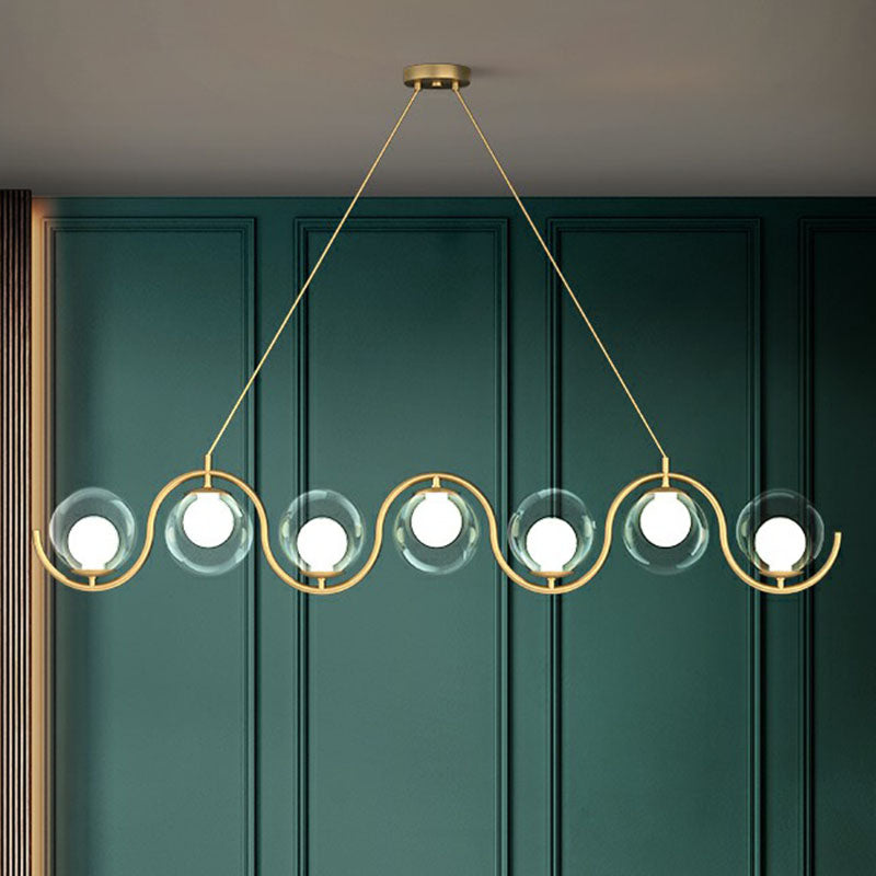 Wavy Metallic Island Light Fixture Postmodern Hanging Lamp with Ball Glass Shade Clearhalo 'Ceiling Lights' 'Island Lights' Lighting' 2265988
