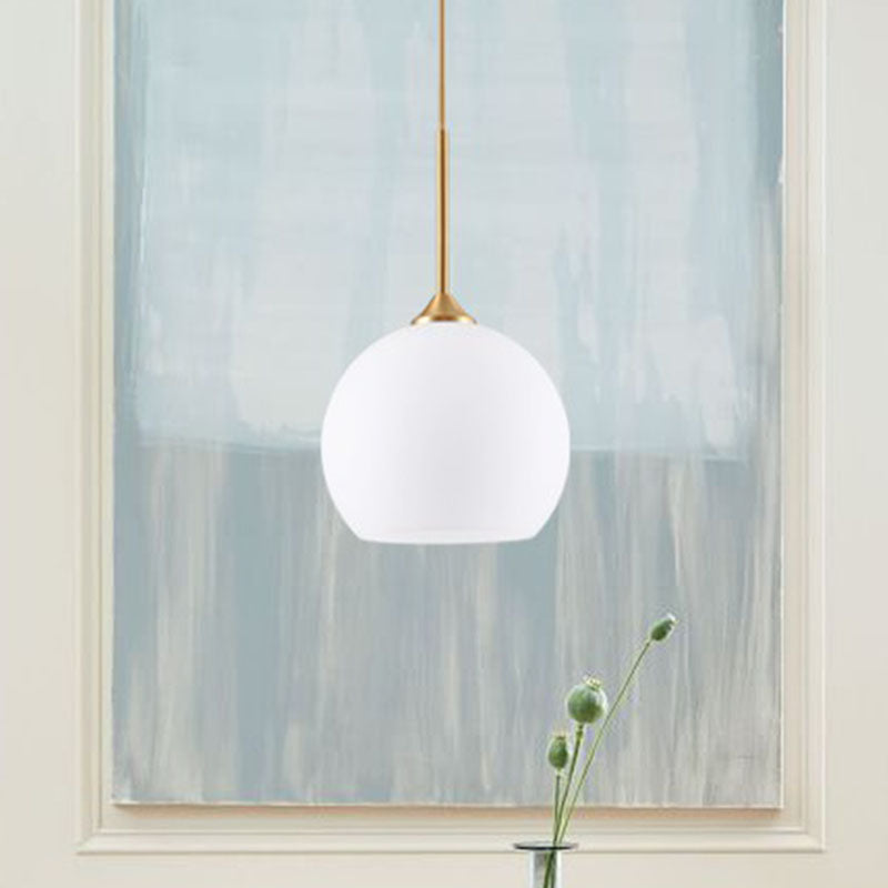 White Glass Dome Pendulum Light Simplicity Single-Bulb Brass Finish Hanging Light Clearhalo 'Ceiling Lights' 'Modern Pendants' 'Modern' 'Pendant Lights' 'Pendants' Lighting' 2266002