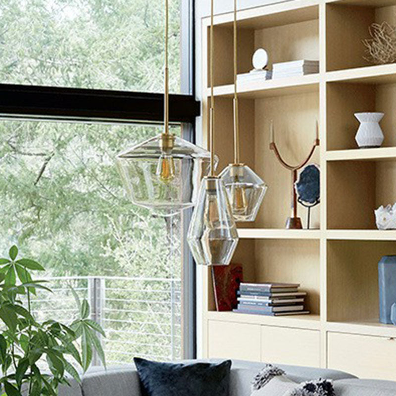 Gemstone Glass Hanging Light Fixture Postmodern 3-Head Brass Finish Cluster Pendant Light Clearhalo 'Ceiling Lights' 'Modern Pendants' 'Modern' 'Pendant Lights' 'Pendants' Lighting' 2266005