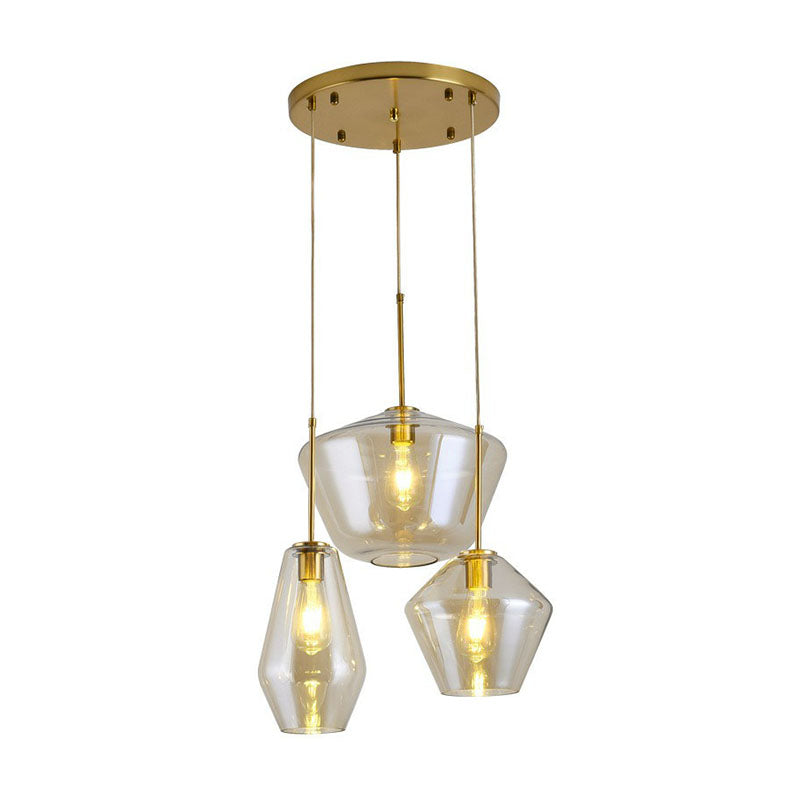 Gemstone Glass Hanging Light Fixture Postmodern 3-Head Brass Finish Cluster Pendant Light Clearhalo 'Ceiling Lights' 'Modern Pendants' 'Modern' 'Pendant Lights' 'Pendants' Lighting' 2266008