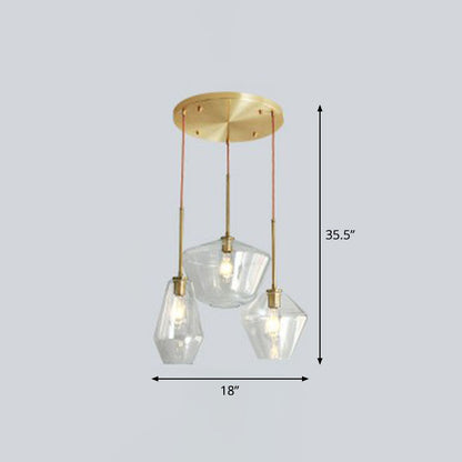 Gemstone Glass Hanging Light Fixture Postmodern 3-Head Brass Finish Cluster Pendant Light Clear Clearhalo 'Ceiling Lights' 'Modern Pendants' 'Modern' 'Pendant Lights' 'Pendants' Lighting' 2266010