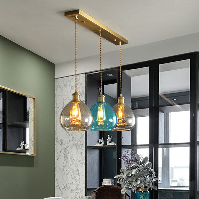 Teardrop Shaped Glass Cluster Pendant Post-Modern 3 Lights Brass Finish Hanging Lamp Clearhalo 'Ceiling Lights' 'Modern Pendants' 'Modern' 'Pendant Lights' 'Pendants' Lighting' 2266025