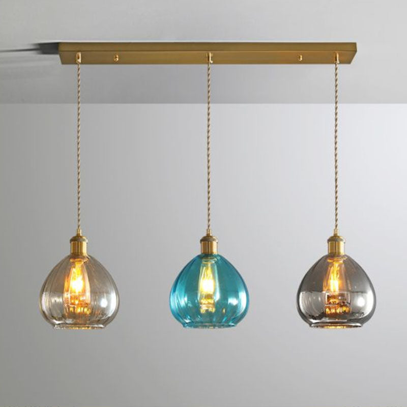 Teardrop Shaped Glass Cluster Pendant Post-Modern 3 Lights Brass Finish Hanging Lamp Clearhalo 'Ceiling Lights' 'Modern Pendants' 'Modern' 'Pendant Lights' 'Pendants' Lighting' 2266027