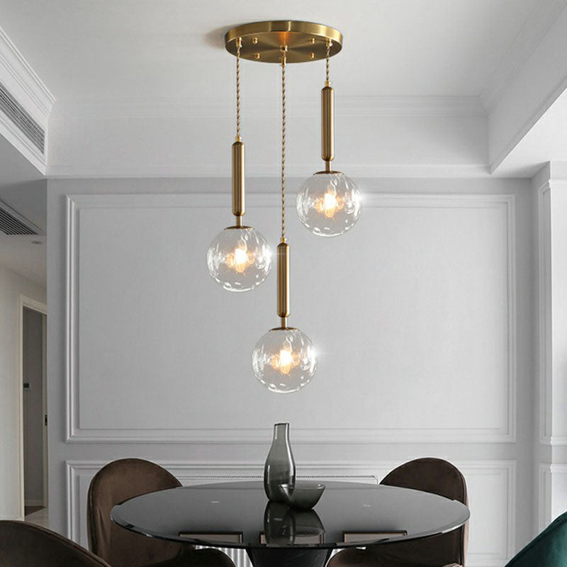 Cluster Ball Pendant Light Simplicity Honeycomb Glass 3-Head Gold Finish Hanging Light Clearhalo 'Ceiling Lights' 'Modern Pendants' 'Modern' 'Pendant Lights' 'Pendants' Lighting' 2266045