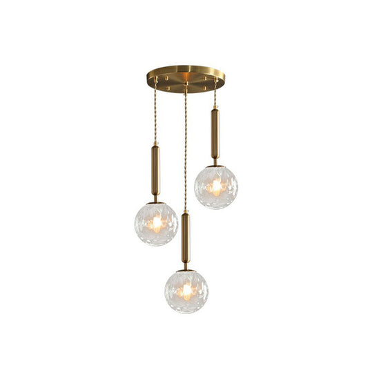 Cluster Ball Pendant Light Simplicity Honeycomb Glass 3-Head Gold Finish Hanging Light Gold Round Clearhalo 'Ceiling Lights' 'Modern Pendants' 'Modern' 'Pendant Lights' 'Pendants' Lighting' 2266048