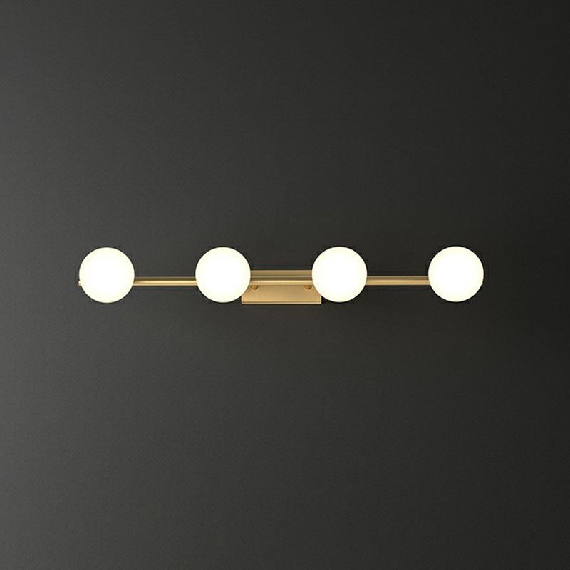 Gold Linear Vanity Wall Light Simplicity Milky Ball Glass Wall Sconce for Bathroom 4.0 Gold Clearhalo 'Cast Iron' 'Glass' 'Industrial' 'Modern wall lights' 'Modern' 'Tiffany' 'Traditional wall lights' 'Vanity Lights' 'Wall Lights' Lighting' 2266067