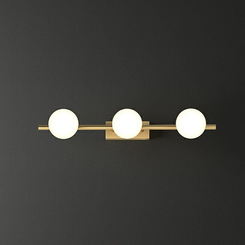 Gold Linear Vanity Wall Light Simplicity Milky Ball Glass Wall Sconce for Bathroom 3.0 Gold Clearhalo 'Cast Iron' 'Glass' 'Industrial' 'Modern wall lights' 'Modern' 'Tiffany' 'Traditional wall lights' 'Vanity Lights' 'Wall Lights' Lighting' 2266068