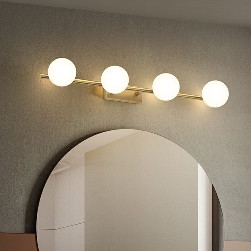 Gold Linear Vanity Wall Light Simplicity Milky Ball Glass Wall Sconce for Bathroom Clearhalo 'Cast Iron' 'Glass' 'Industrial' 'Modern wall lights' 'Modern' 'Tiffany' 'Traditional wall lights' 'Vanity Lights' 'Wall Lights' Lighting' 2266069