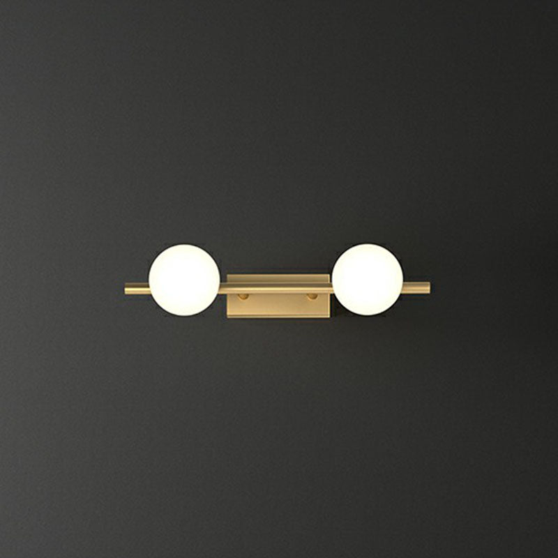 Gold Linear Vanity Wall Light Simplicity Milky Ball Glass Wall Sconce for Bathroom 2.0 Gold Clearhalo 'Cast Iron' 'Glass' 'Industrial' 'Modern wall lights' 'Modern' 'Tiffany' 'Traditional wall lights' 'Vanity Lights' 'Wall Lights' Lighting' 2266070