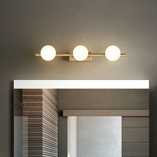 Gold Linear Vanity Wall Light Simplicity Milky Ball Glass Wall Sconce for Bathroom Clearhalo 'Cast Iron' 'Glass' 'Industrial' 'Modern wall lights' 'Modern' 'Tiffany' 'Traditional wall lights' 'Vanity Lights' 'Wall Lights' Lighting' 2266073