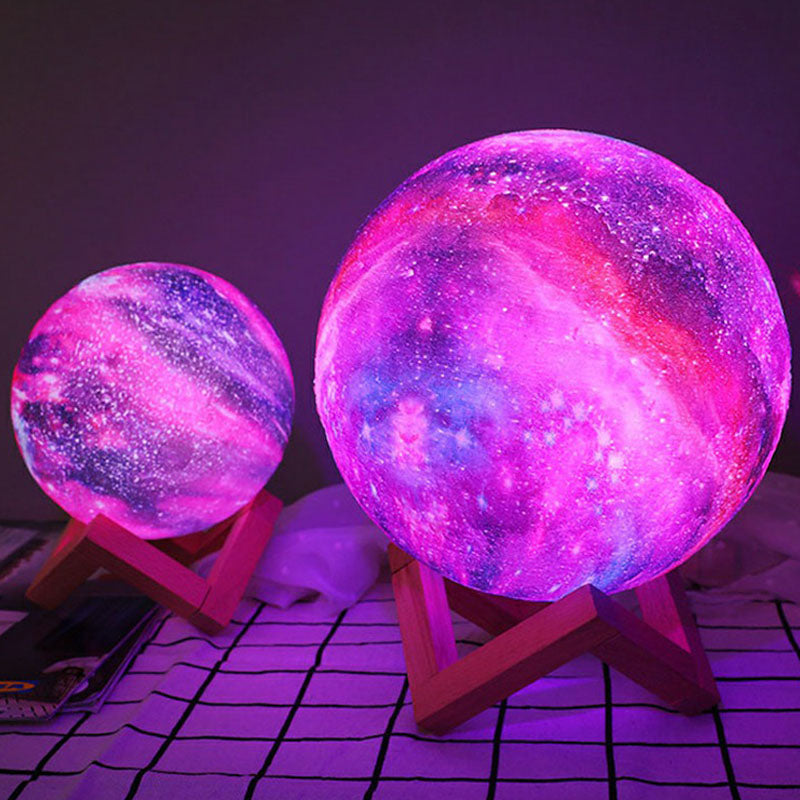 Purple Galaxy Spherical Night Lamp Kids Plastic LED Table Light with Wooden Base Clearhalo 'Lamps' 'Table Lamps' Lighting' 2266103