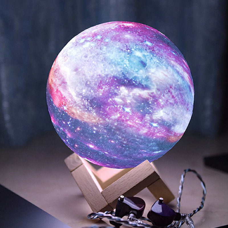 Purple Galaxy Spherical Night Lamp Kids Plastic LED Table Light with Wooden Base Clearhalo 'Lamps' 'Table Lamps' Lighting' 2266105