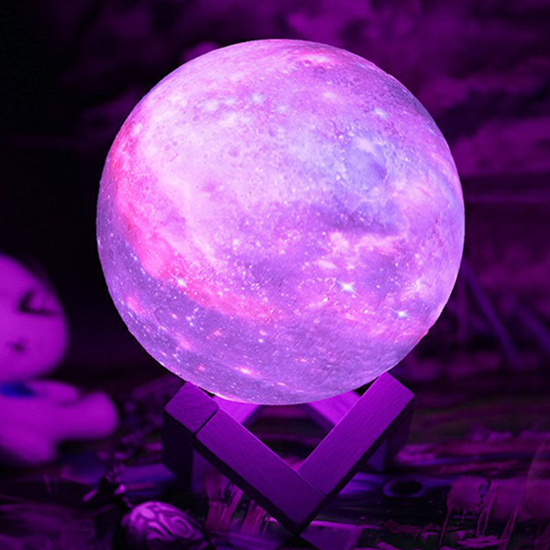 Purple Galaxy Spherical Night Lamp Kids Plastic LED Table Light with Wooden Base Clearhalo 'Lamps' 'Table Lamps' Lighting' 2266107