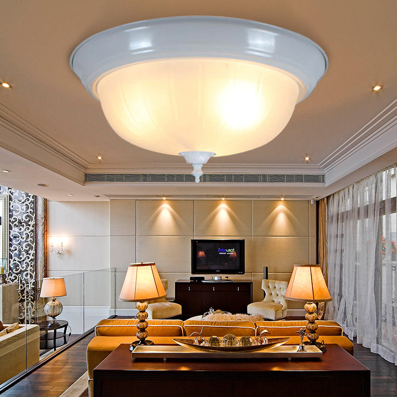 2 Lights Bowl Flush Mount Lamp Traditional White Glass Ceiling Mounted Fixture for Living Room, 13"/15" Wide Clearhalo 'Ceiling Lights' 'Close To Ceiling Lights' 'Close to ceiling' 'Flush mount' Lighting' 226611