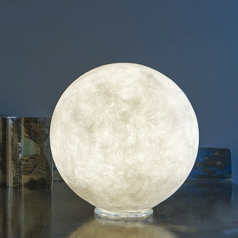 Simplicity Moon Sphere Nightstand Lamp Plastic 1-Light Bedroom Table Light in White Clearhalo 'Lamps' 'Table Lamps' Lighting' 2266112