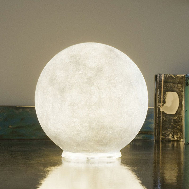 Simplicity Moon Sphere Nightstand Lamp Plastic 1-Light Bedroom Table Light in White Clearhalo 'Lamps' 'Table Lamps' Lighting' 2266115