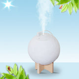 Nordic Creative Moon Humidifier Table Lamp Plastic 1-Head Bedroom Night Lighting in White with Wood Base White 4" Clearhalo 'Lamps' 'Table Lamps' Lighting' 2266130
