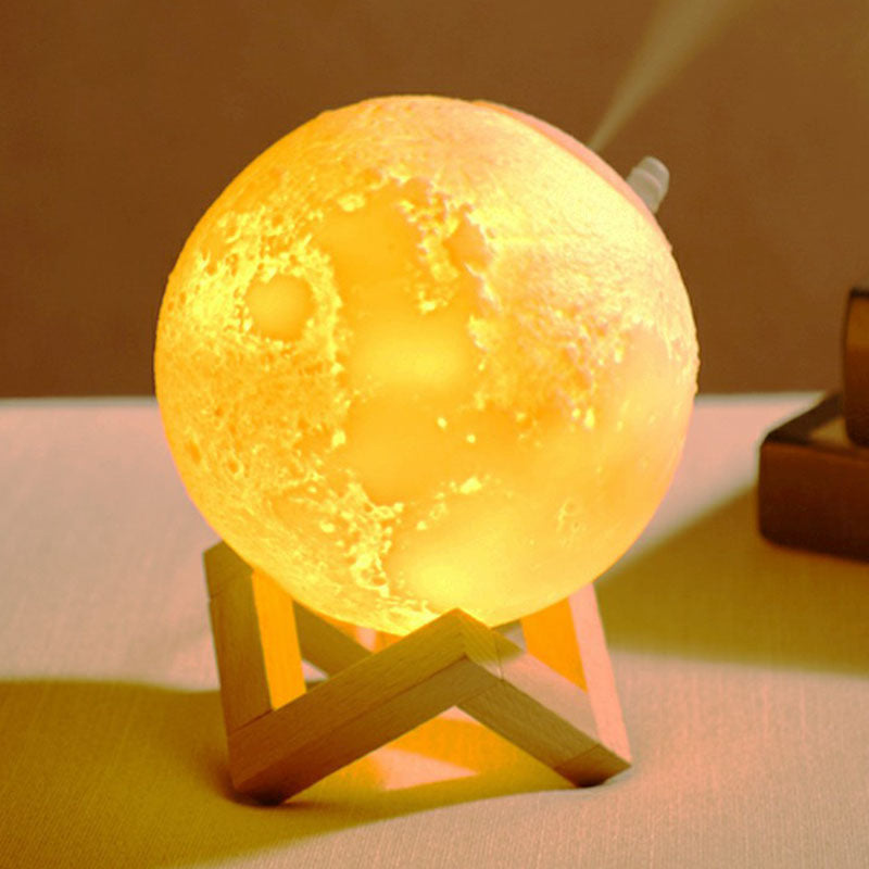 White Moon LED Night Light Humidifier Modern Single Plastic Table Light with Wooden Stand Clearhalo 'Lamps' 'Table Lamps' Lighting' 2266136