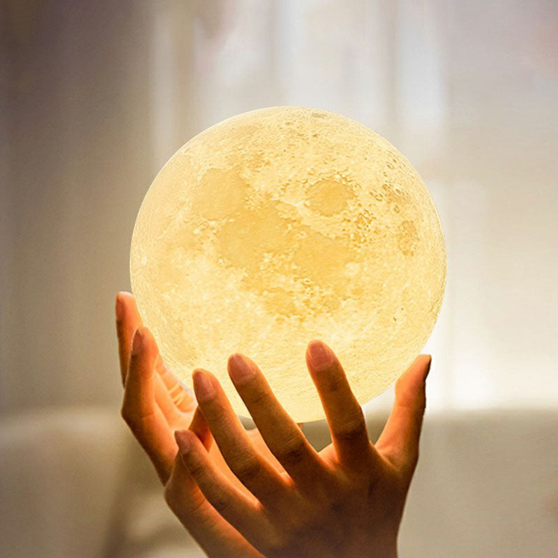 Plastic 3D Moon Globe Table Light Nordic White LED Nightstand Lamp with Wooden Bracket Clearhalo 'Lamps' 'Table Lamps' Lighting' 2266141