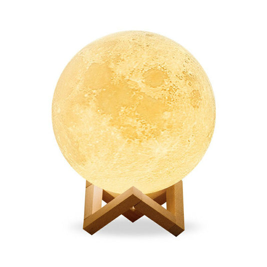 Plastic 3D Moon Globe Table Light Nordic White LED Nightstand Lamp with Wooden Bracket Clearhalo 'Lamps' 'Table Lamps' Lighting' 2266142
