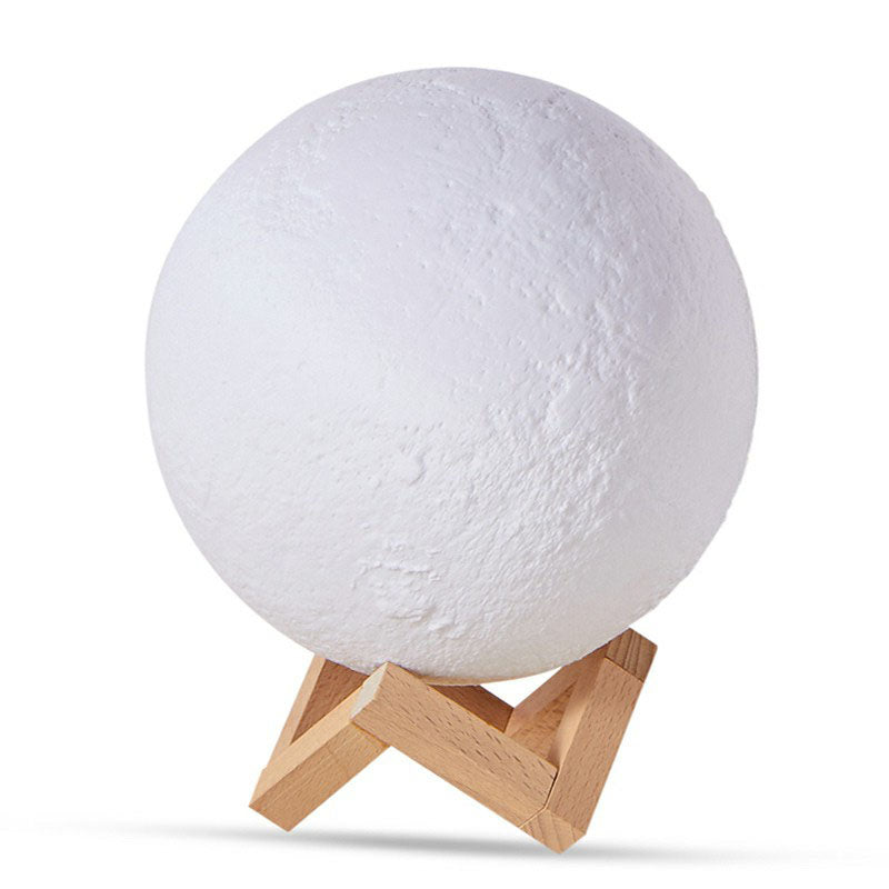 Plastic 3D Moon Globe Table Light Nordic White LED Nightstand Lamp with Wooden Bracket Clearhalo 'Lamps' 'Table Lamps' Lighting' 2266143