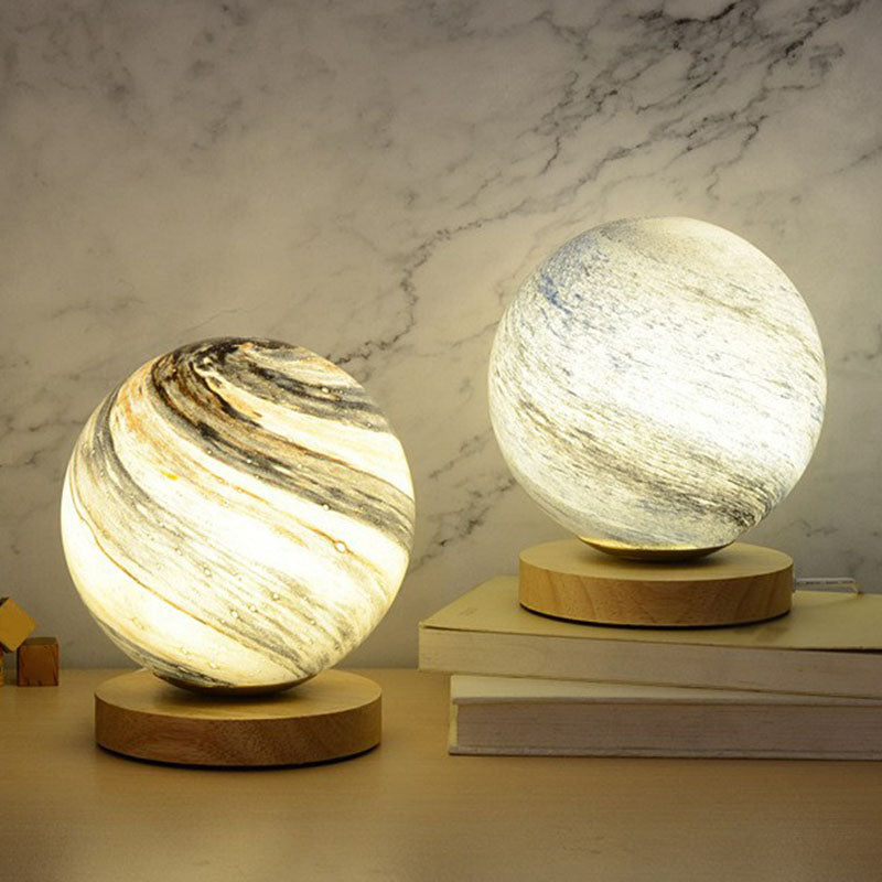 Glass Planet Mini Night Lighting Post-Modern 1 Bulb Table Light with Wooden Base Clearhalo 'Lamps' 'Table Lamps' Lighting' 2266144