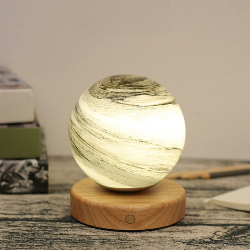 Glass Planet Mini Night Lighting Post-Modern 1 Bulb Table Light with Wooden Base Clearhalo 'Lamps' 'Table Lamps' Lighting' 2266145