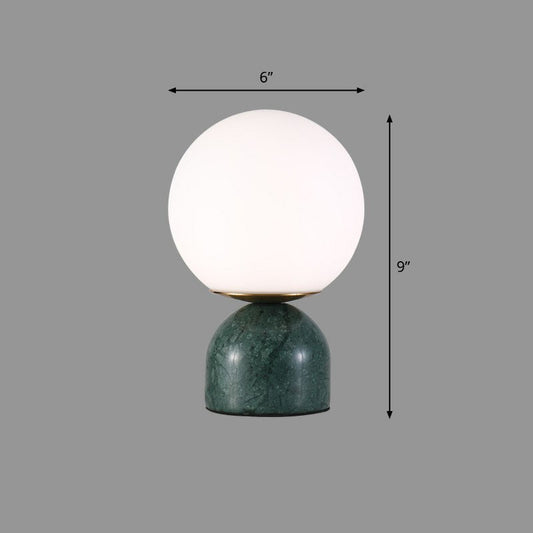 Globe White Glass Nightstand Light Nordic 1 Head Table Lamp with Dome Marble Base Clearhalo 'Lamps' 'Table Lamps' Lighting' 2266157
