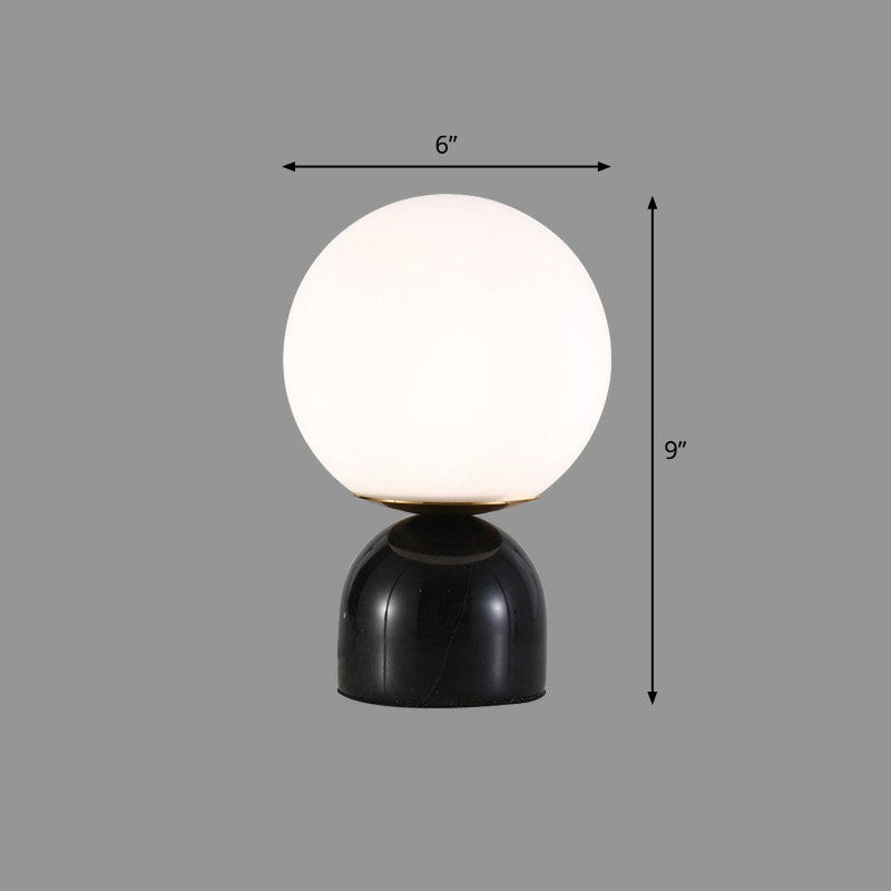 Globe White Glass Nightstand Light Nordic 1 Head Table Lamp with Dome Marble Base Clearhalo 'Lamps' 'Table Lamps' Lighting' 2266159
