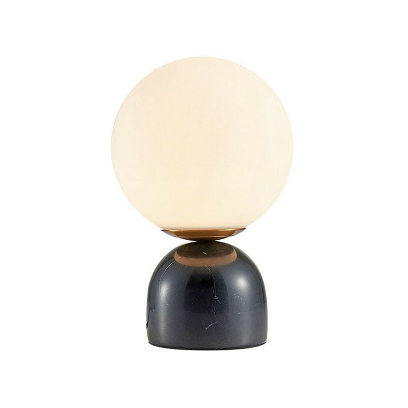 Globe White Glass Nightstand Light Nordic 1 Head Table Lamp with Dome Marble Base Clearhalo 'Lamps' 'Table Lamps' Lighting' 2266160
