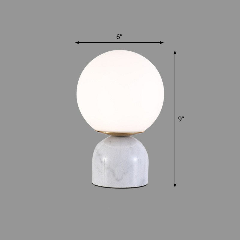 Globe White Glass Nightstand Light Nordic 1 Head Table Lamp with Dome Marble Base Clearhalo 'Lamps' 'Table Lamps' Lighting' 2266162