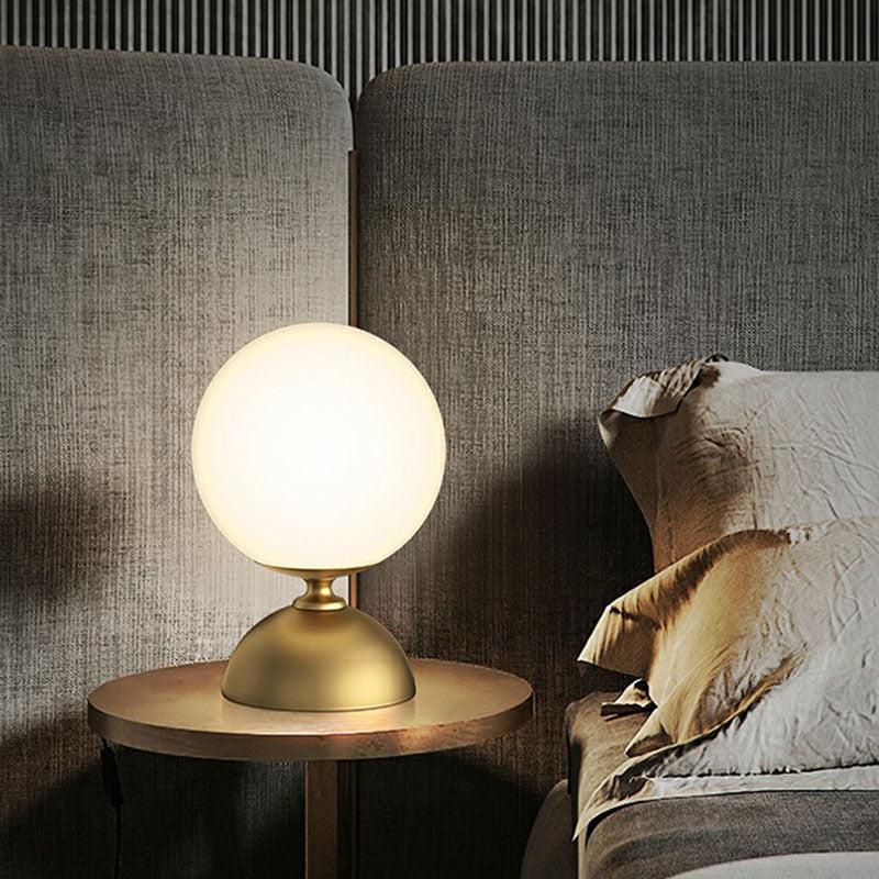 Simple Spherical Small Night Light Glass Single Bedroom Table Lamp with Gold Finish Base Clearhalo 'Lamps' 'Table Lamps' Lighting' 2266163