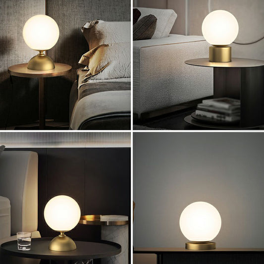 Simple Spherical Small Night Light Glass Single Bedroom Table Lamp with Gold Finish Base Clearhalo 'Lamps' 'Table Lamps' Lighting' 2266166