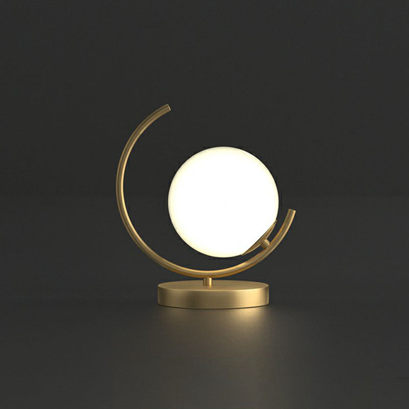Gold C Nightstand Lamp Simplicity 1 Head Metal Table Light with Ball Opal Glass Shade Gold Small Clearhalo 'Lamps' 'Table Lamps' Lighting' 2266175