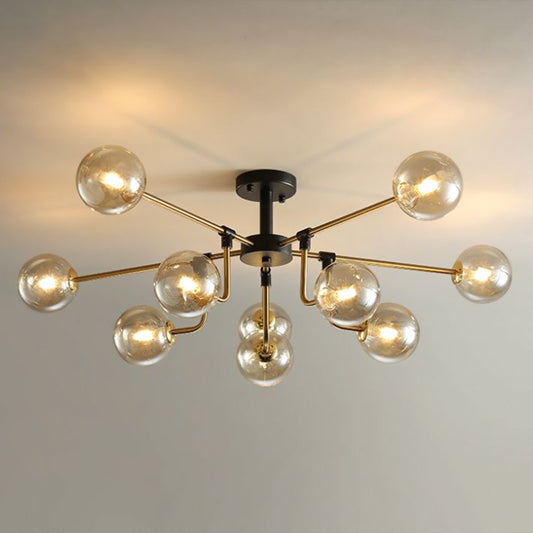 Postmodern 10-Light Chandelier Black and Brass Radial Pendant Light with Ball Glass Shade Clearhalo 'Ceiling Lights' 'Chandeliers' 'Clear' 'Industrial' 'Modern Chandeliers' 'Modern' 'Tiffany' 'Traditional Chandeliers' Lighting' 2266234