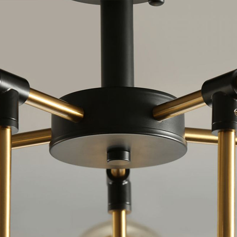 Postmodern 10-Light Chandelier Black and Brass Radial Pendant Light with Ball Glass Shade Clearhalo 'Ceiling Lights' 'Chandeliers' 'Clear' 'Industrial' 'Modern Chandeliers' 'Modern' 'Tiffany' 'Traditional Chandeliers' Lighting' 2266235